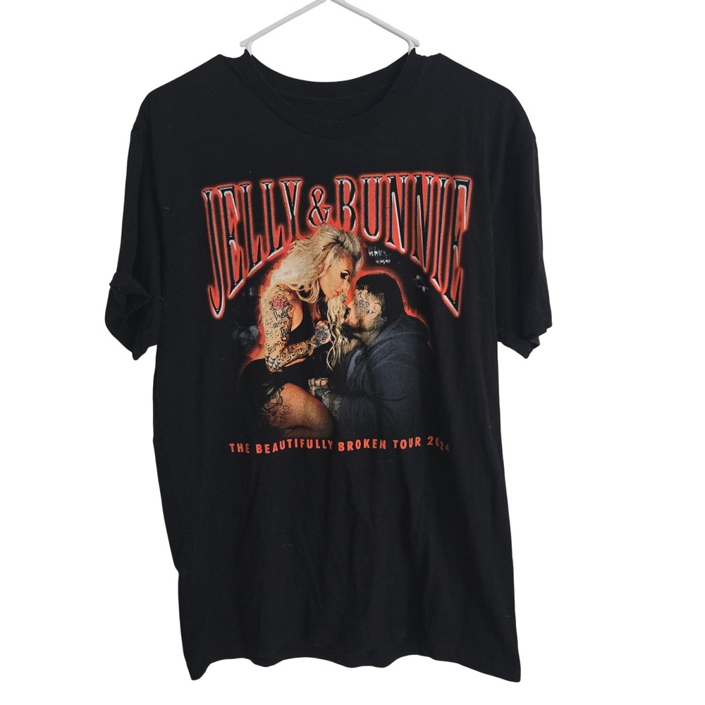 Jelly Roll Bunny XO The Beautifully Broken Tour 2024 Black T-Shirt Size Large